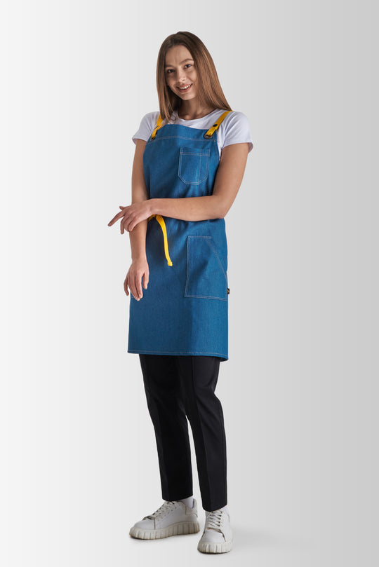 Muffin Denim Apron – Blue/Yellow