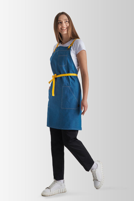 Muffin Denim Apron – Blue/Yellow