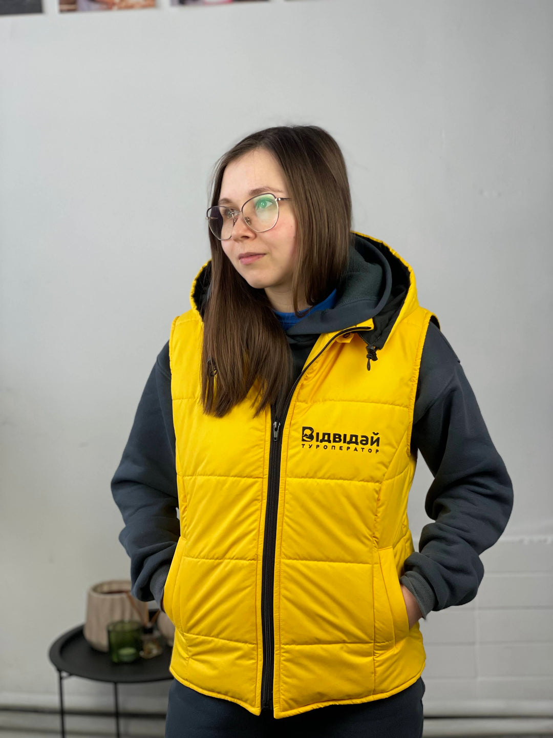 Rimo Puffer Vest with Logo – Yellow