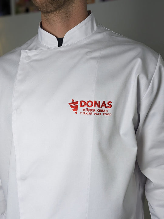 Rio Chef Coat 235 with Logo – Black/White