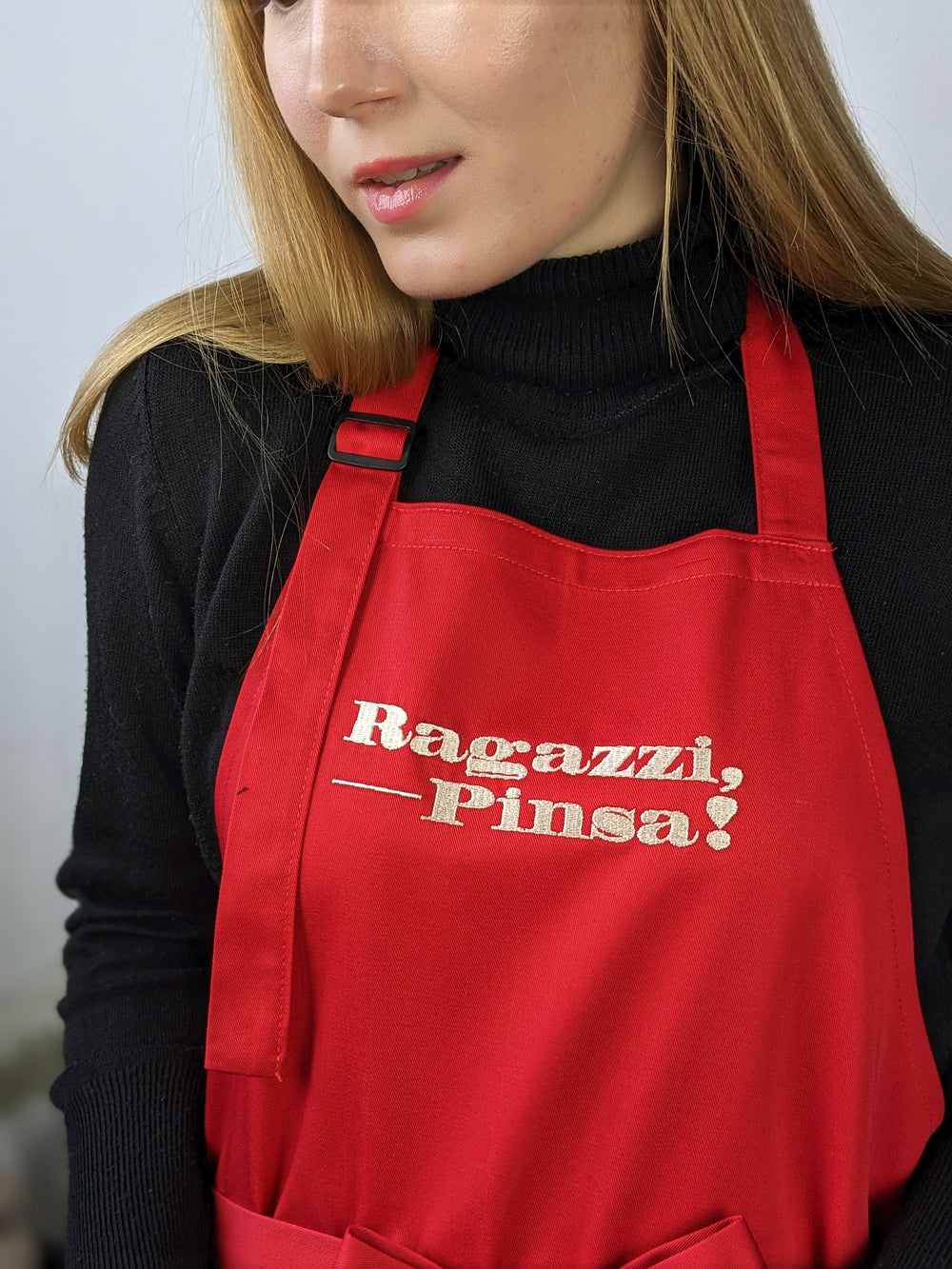 Apron Latte with branding 10" | Embroidery Red
