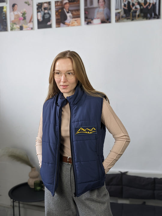 Rimo Puffer Vest with Logo – Navy Blue