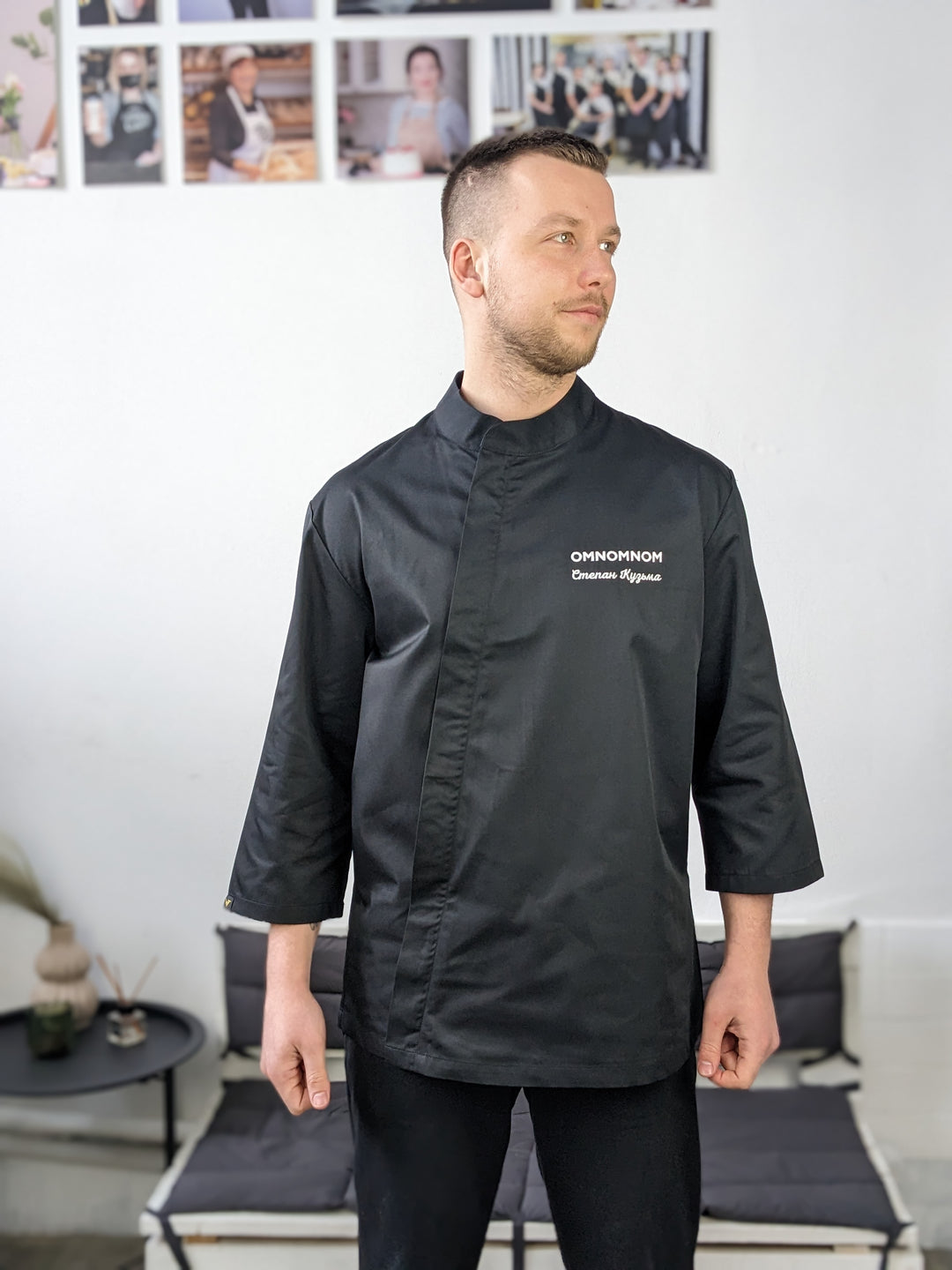 Hobart Chef Coat 160 with Logo – Black/White