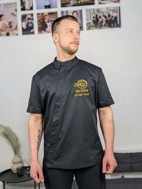 Hobart Chef Coat 160 with Logo – Black/White