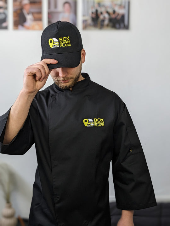 Rio Chef Coat 235 with Logo – Black/White