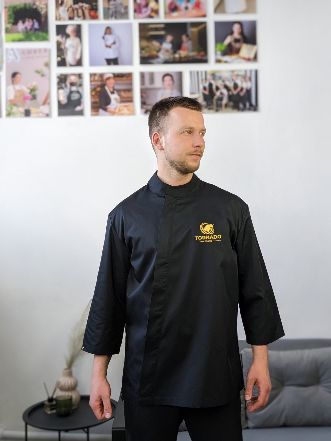 Hobart Chef Coat 160 with Logo – Black/White