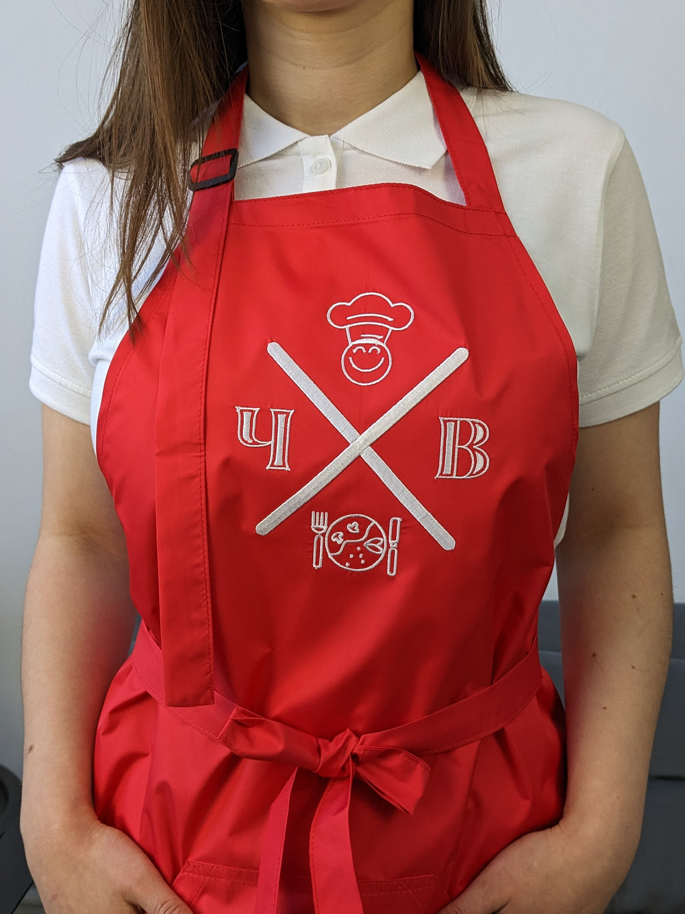 Apron water-repellent Solar with logo up to 10" | Embroidery | Apron for a beauty artist Red