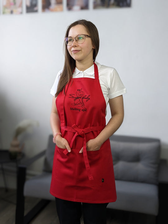 Apron Latte with branding 10" | Embroidery Red