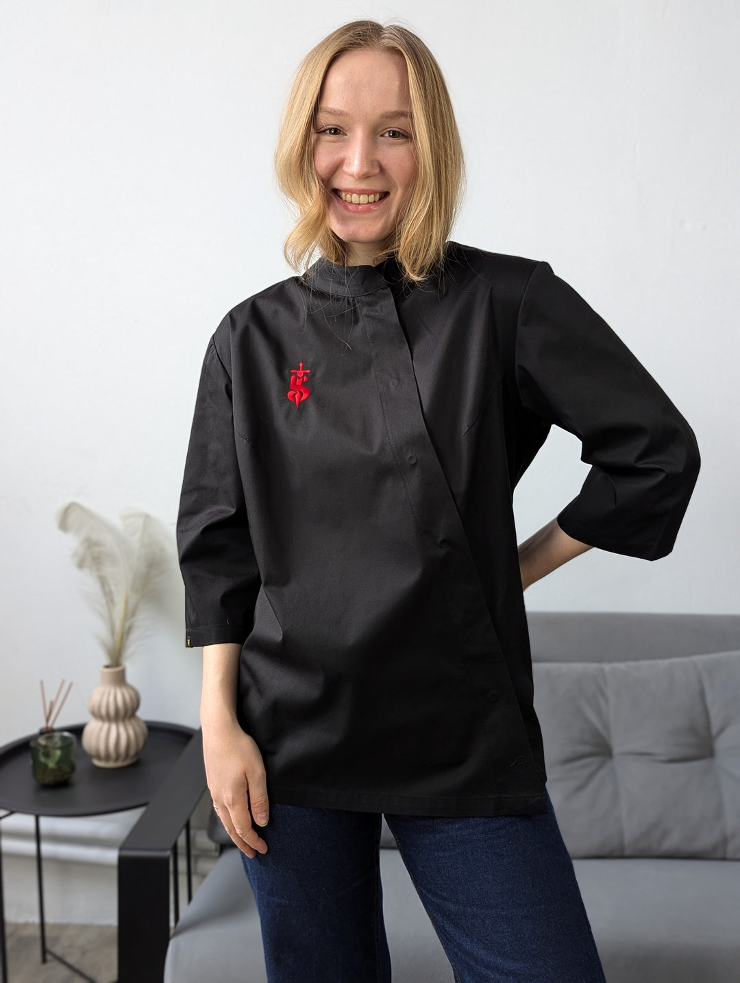 Hobart Chef Coat 160 with Logo – Black/White