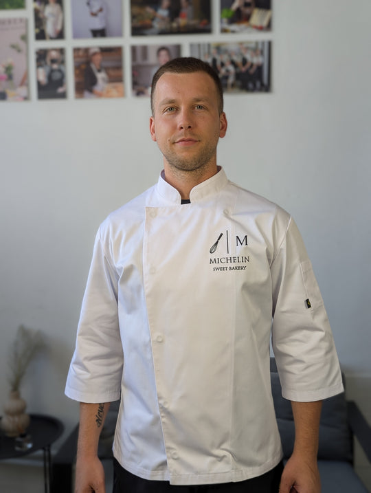 Rio Chef Coat 235 with Logo – Black/White