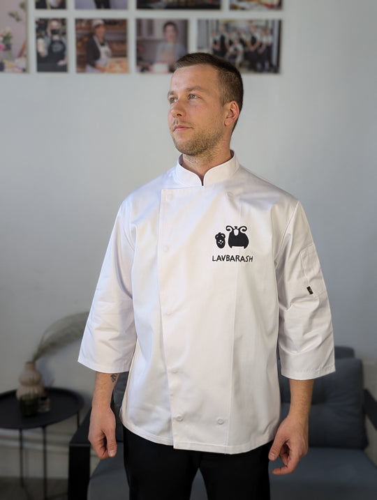 Rio Chef Coat 235 with Logo – Black/White