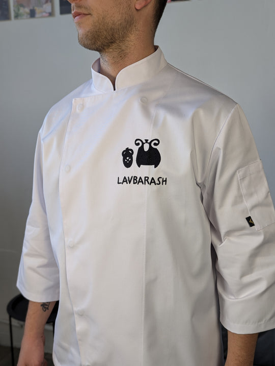 Rio Chef Coat 235 with Logo – Black/White