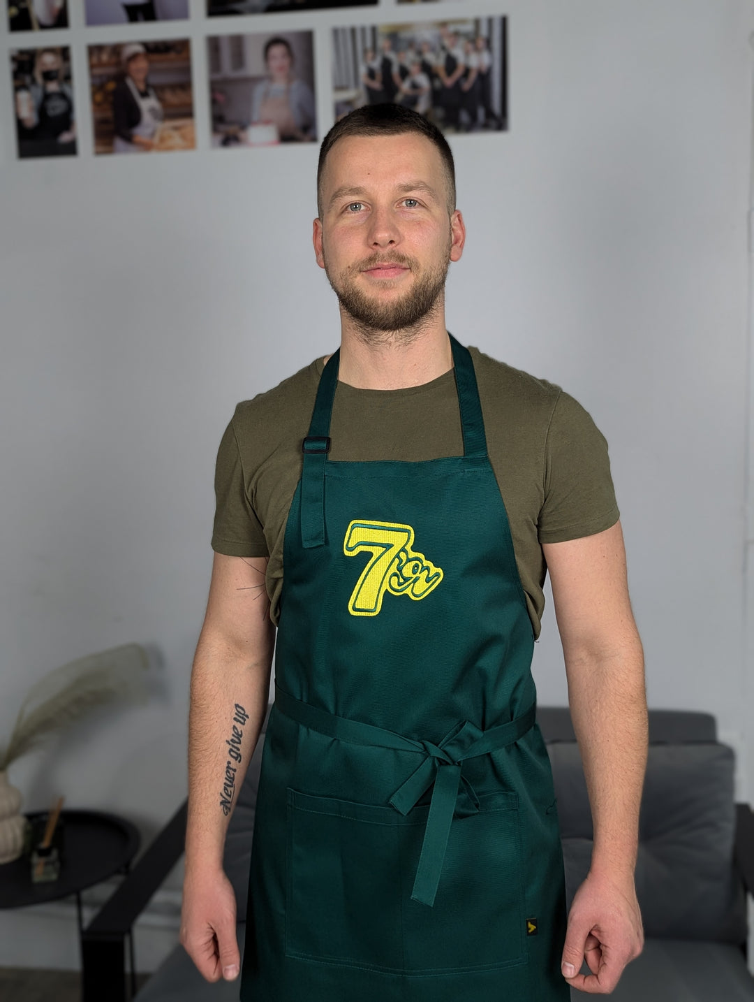 Apron Latte with branding 10" | Embroidery Green