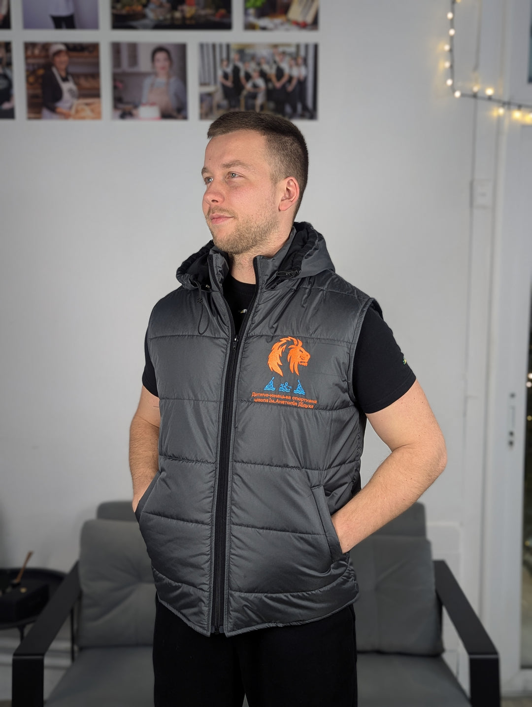 Rimo Puffer Vest with Logo – Dark Gray