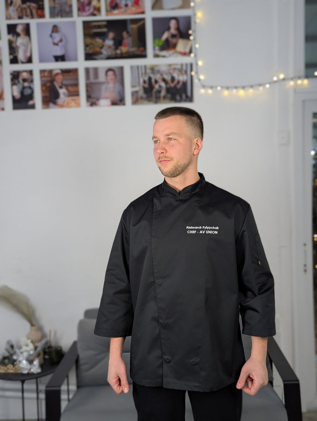 Rio Chef Coat 235 with Logo – Black/White