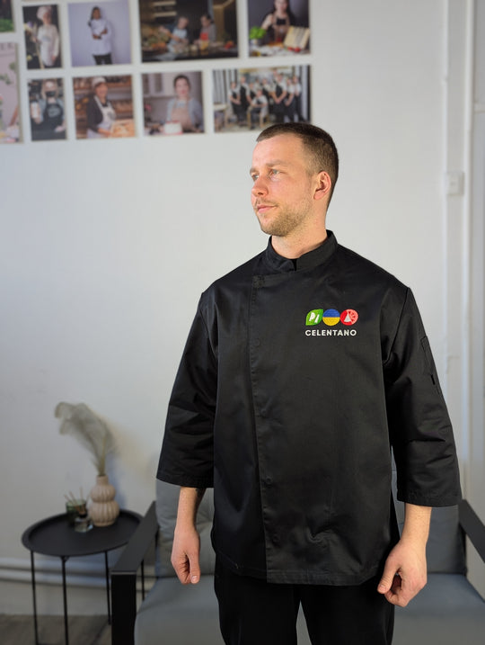 Rio Chef Coat 235 with Logo – Black/White