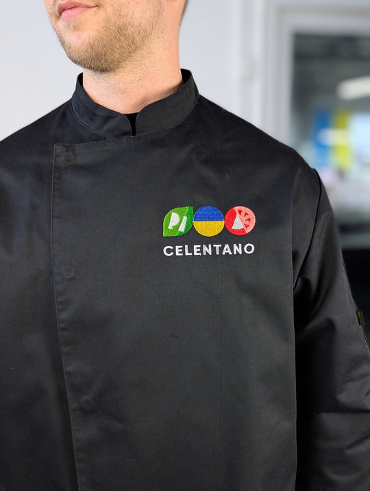 Rio Chef Coat 235 with Logo – Black/White