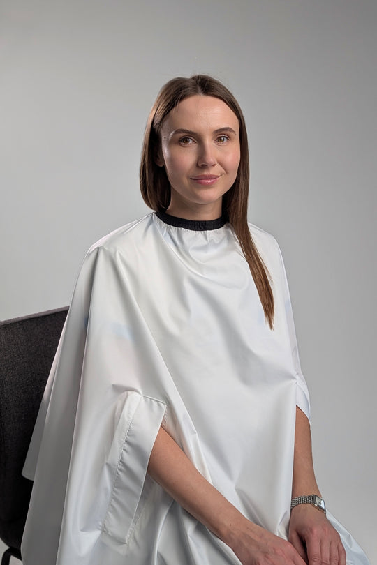 Hairdresser’s Cape with Hand Holes – White