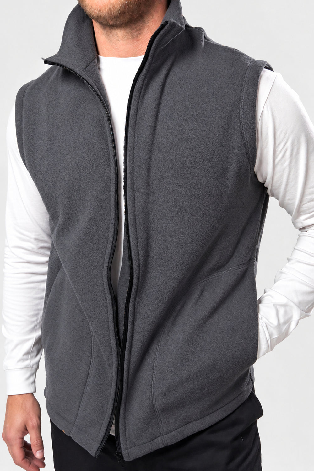 Men’s Full-Zip Fleece Vest – Gray