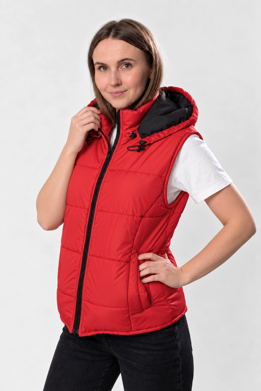 Women’s Hooded Puffer Vest – Red
