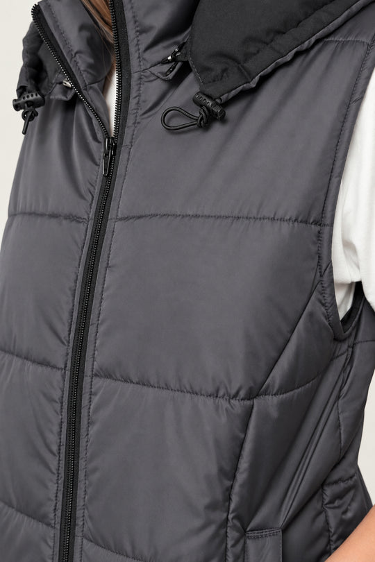 Puffer Hooded Women’s Vest – Dark gray