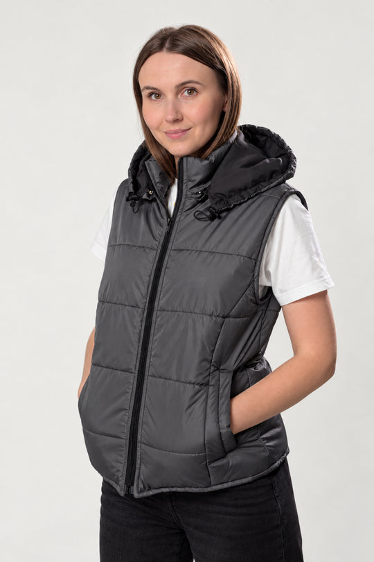 Puffer Hooded Women’s Vest – Dark gray
