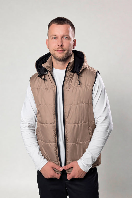 Puffer Hooded Men’s Vest – Beige