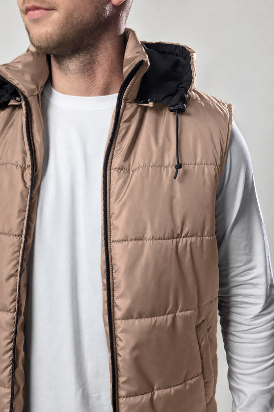Puffer Hooded Men’s Vest – Beige