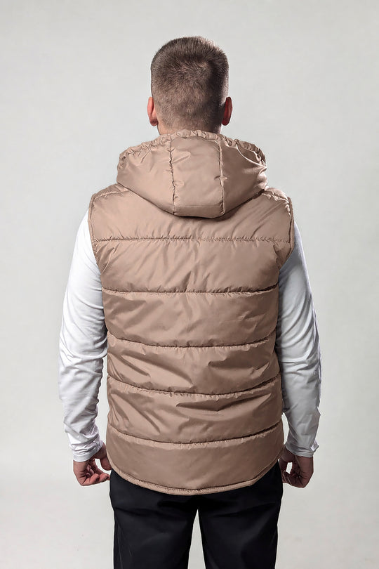 Puffer Hooded Men’s Vest – Beige