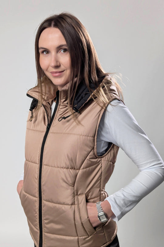 Puffer Hooded Women’s Vest – Beige