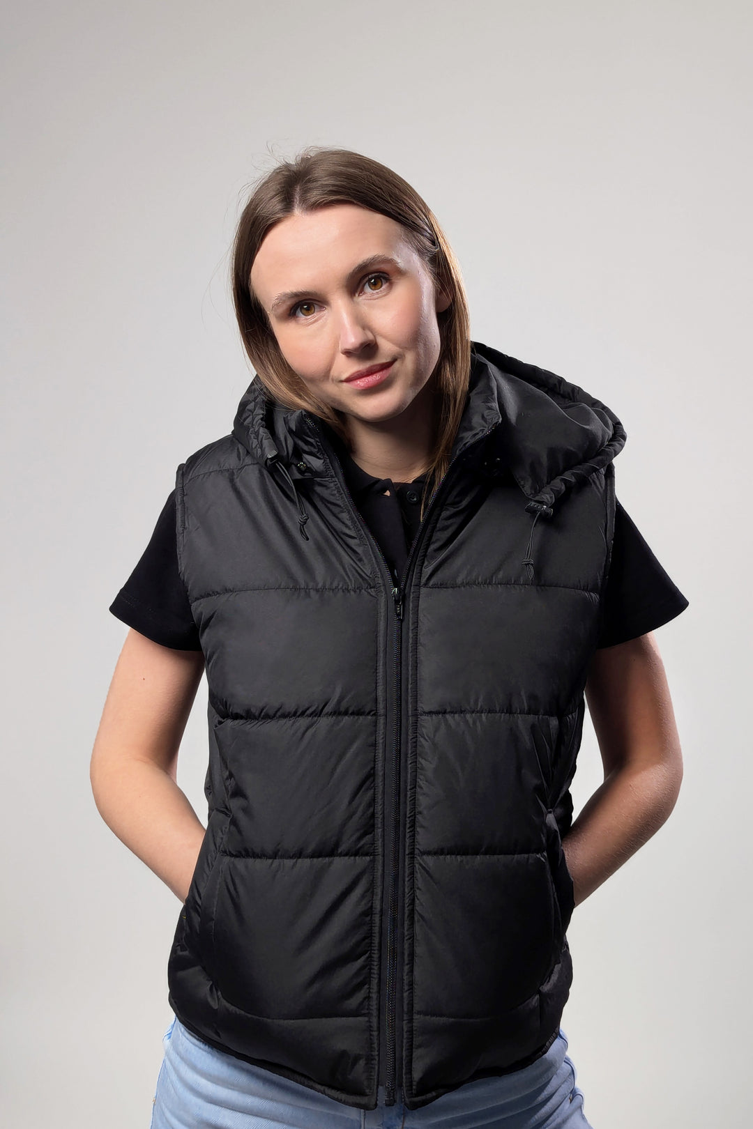 Puffer Hooded Women’s Vest – Black