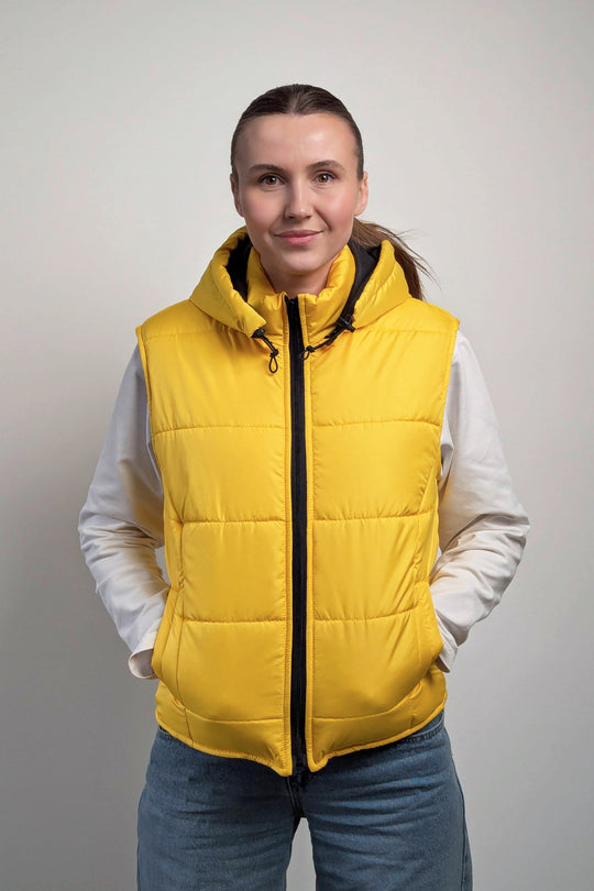Puffer Hooded Women’s Vest – Yellow