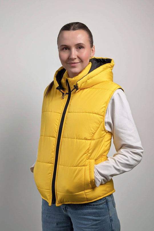 Puffer Hooded Women’s Vest – Yellow