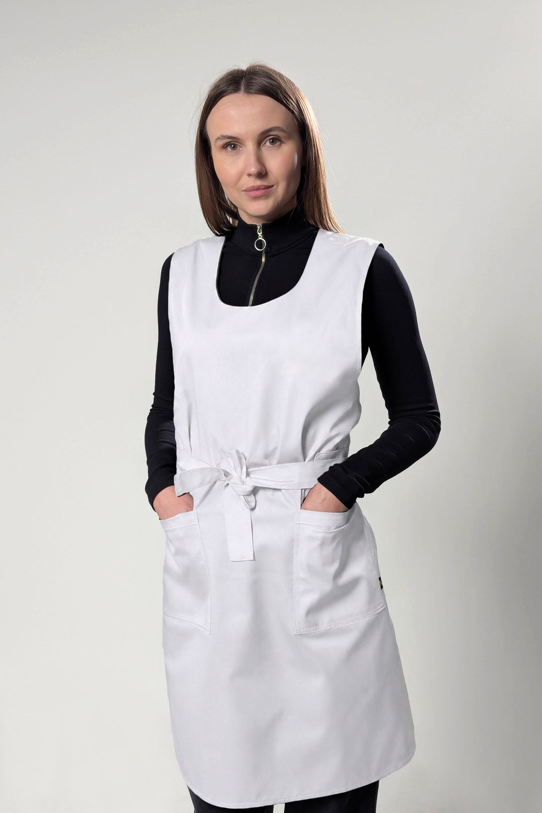 Saffron Double-Sided Tunic Apron – White