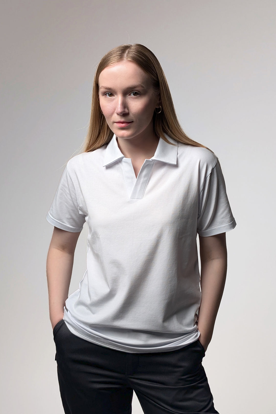 Button-free Polo Shirt – White