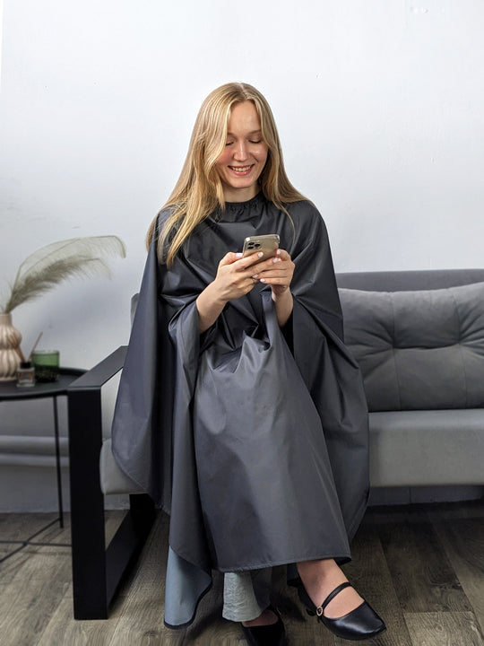 Hairdresser’s Cape with Hand Holes – Grey