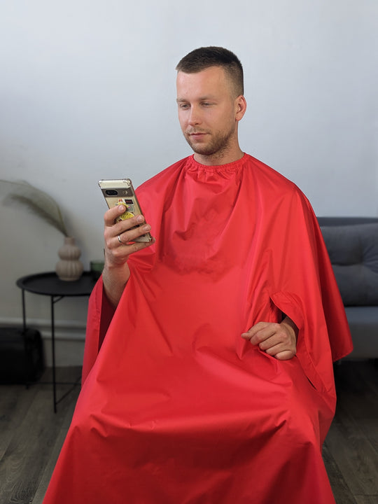 Hairdresser’s Cape with Hand Holes – Red