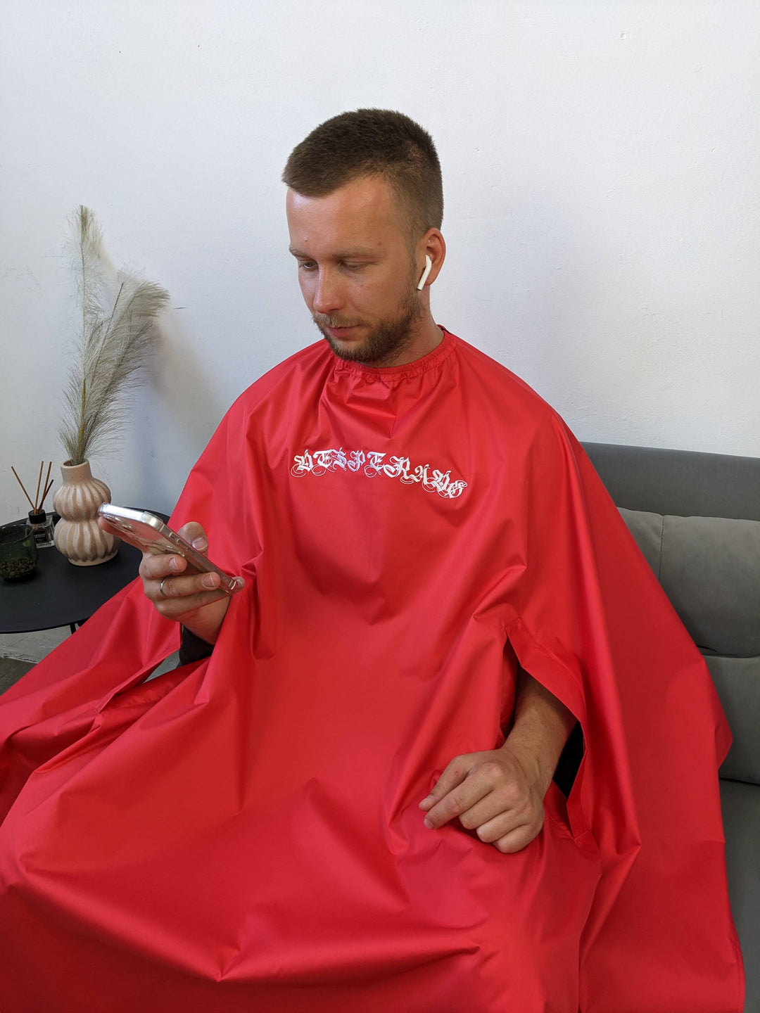 Hairdresser’s Cape with Your Logo 25 cm, with Hand Holes – Red