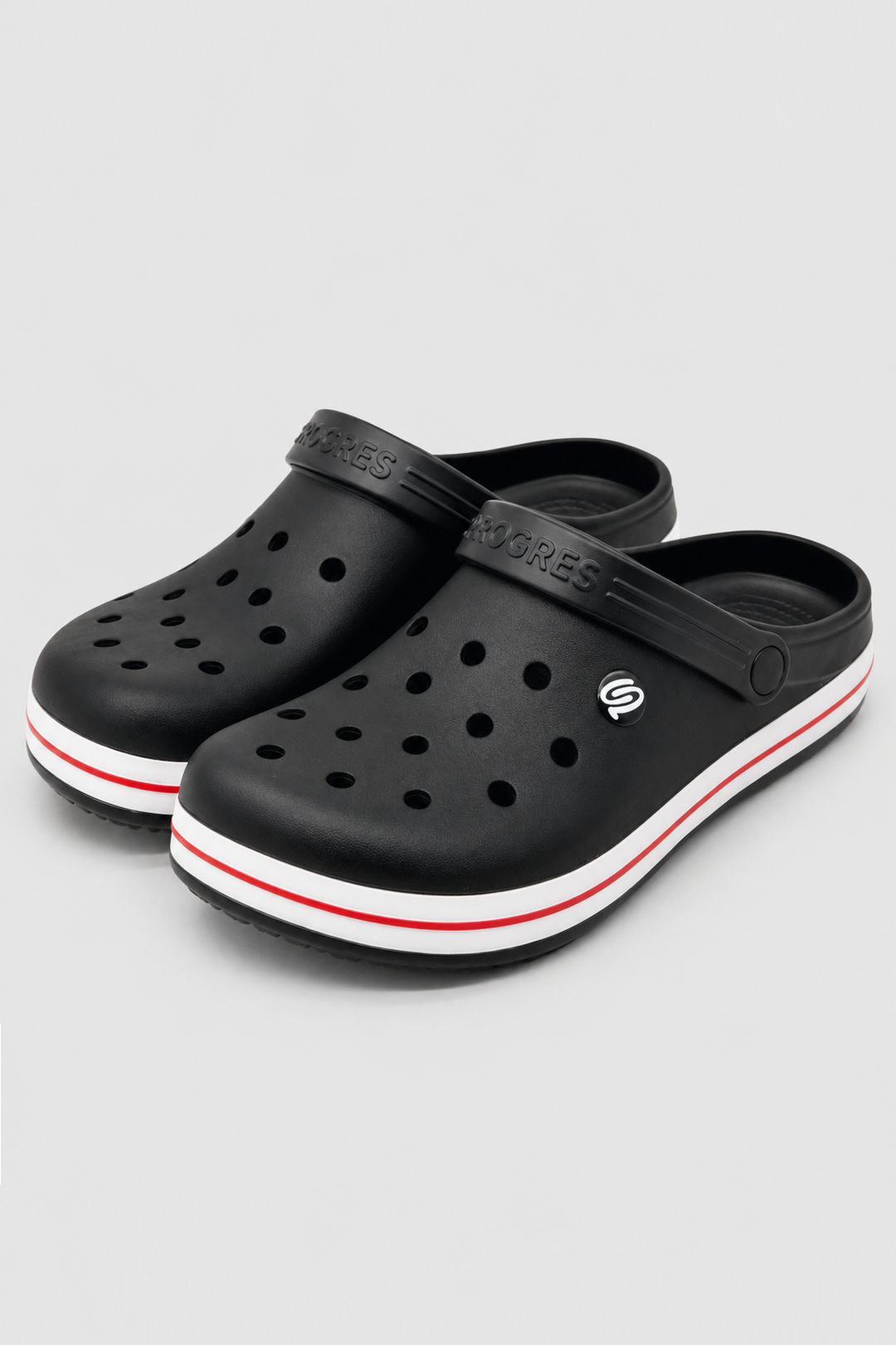 Black men’s work clogs worn with black work pants