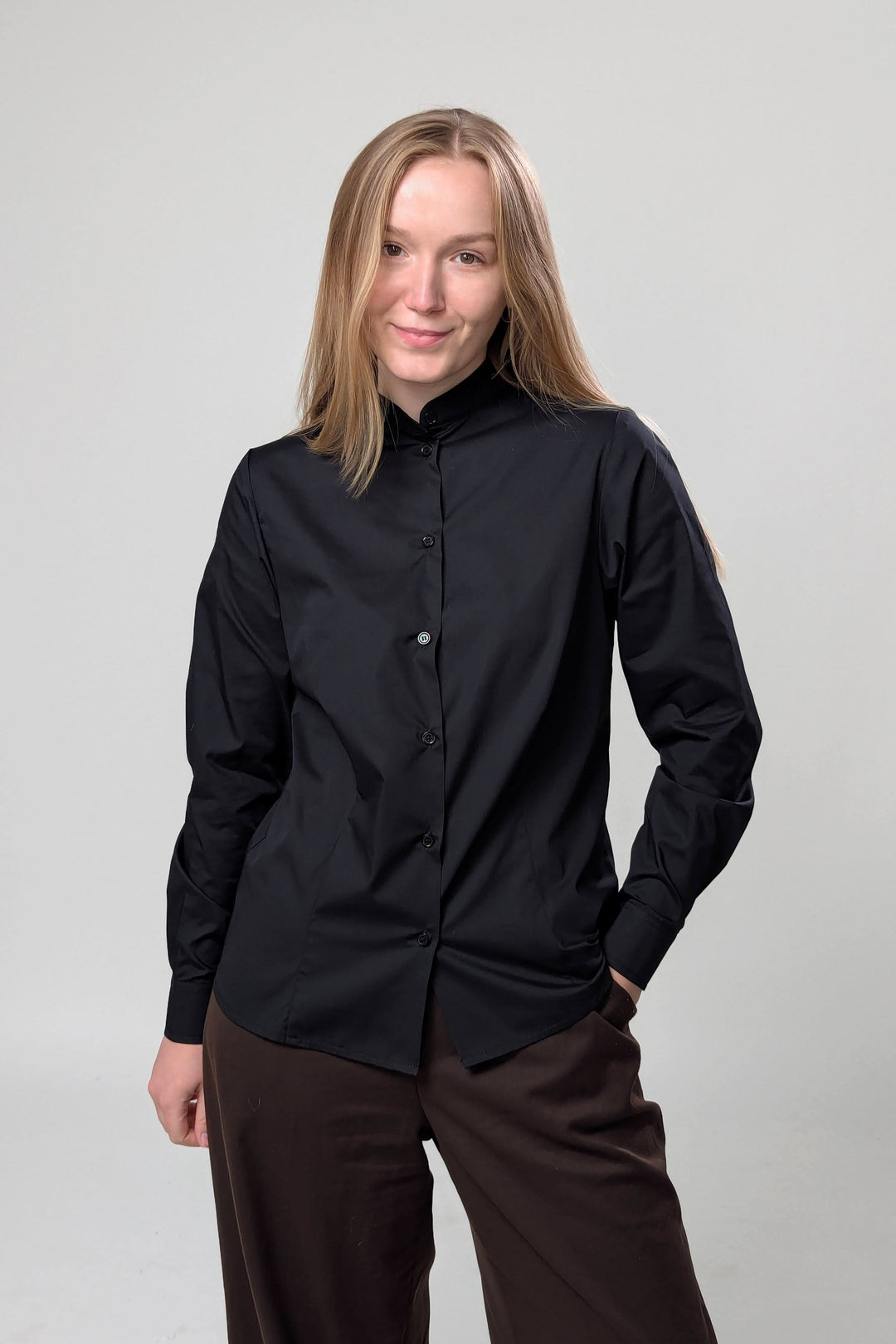 Women’s Mandarin Collar Shirt Leo – Black