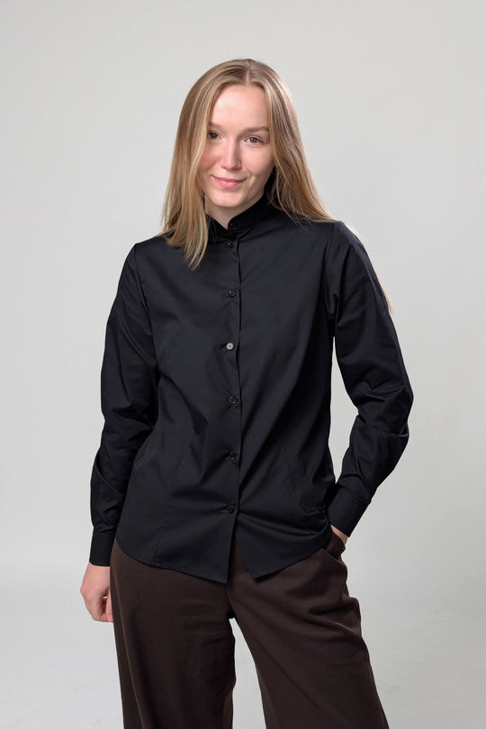 Women’s Mandarin Collar Shirt Leo – Black
