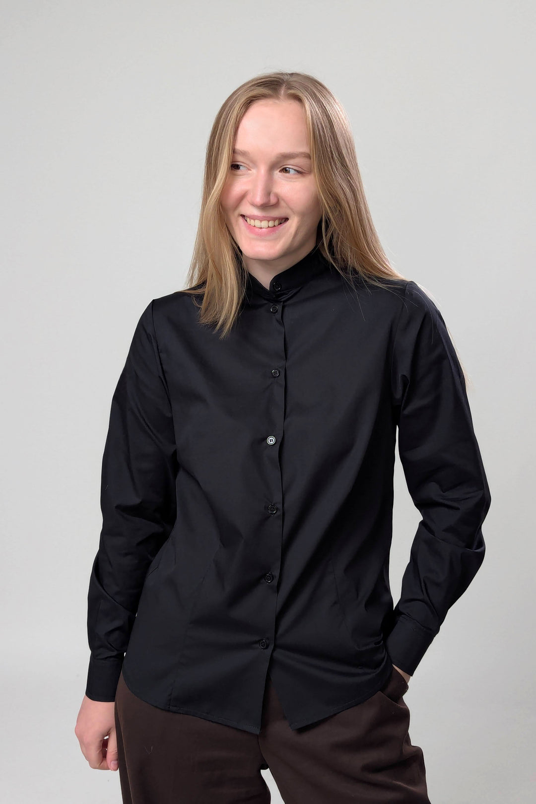 Women’s Mandarin Collar Shirt Leo – Black