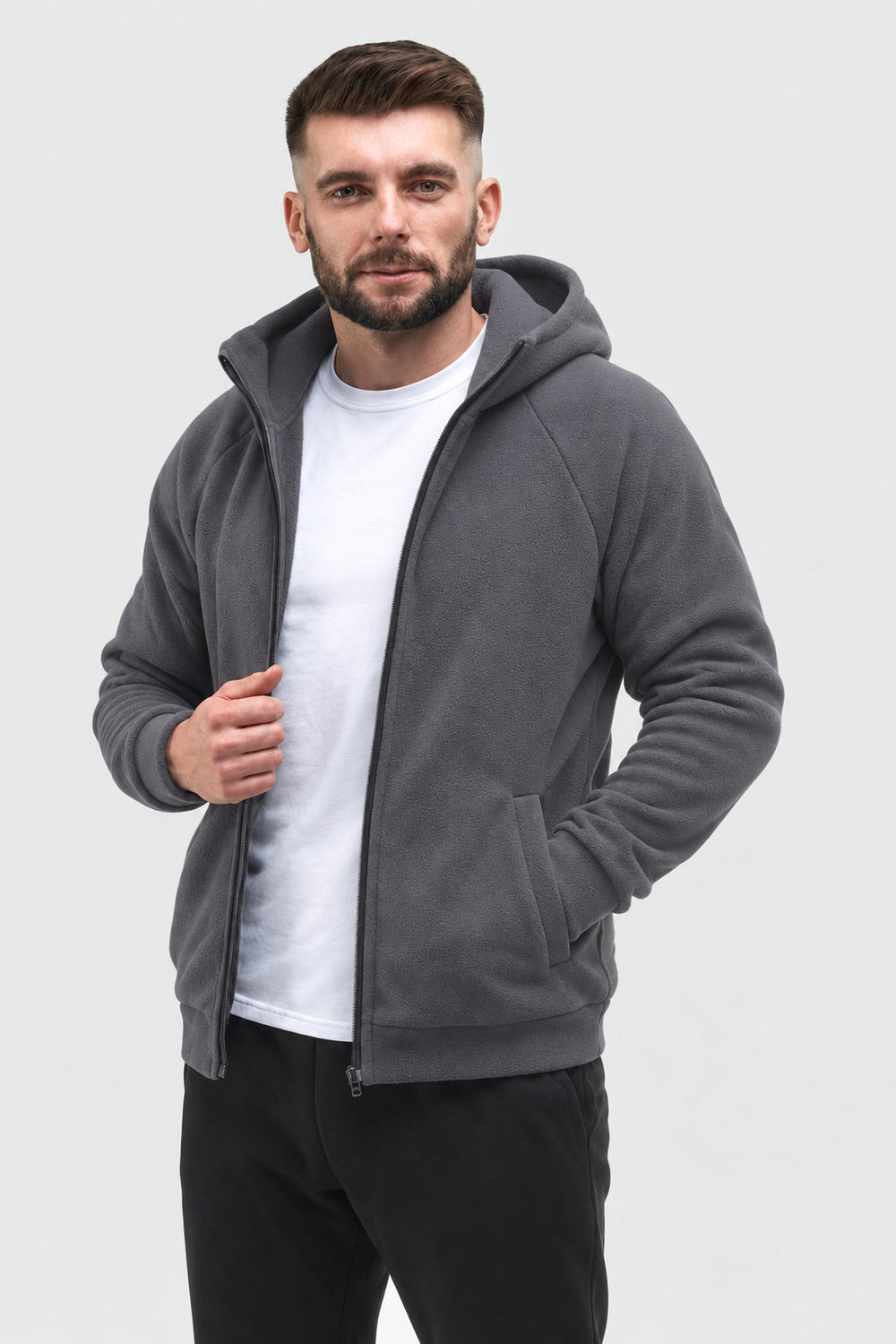 Men’s Hooded Fleece Jacket Synevyr 260 – Gray