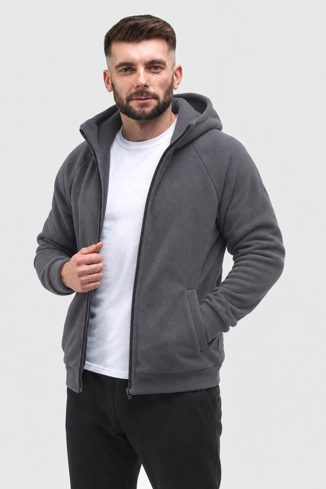 Men’s Hooded Fleece Jacket Synevyr 260 – Gray