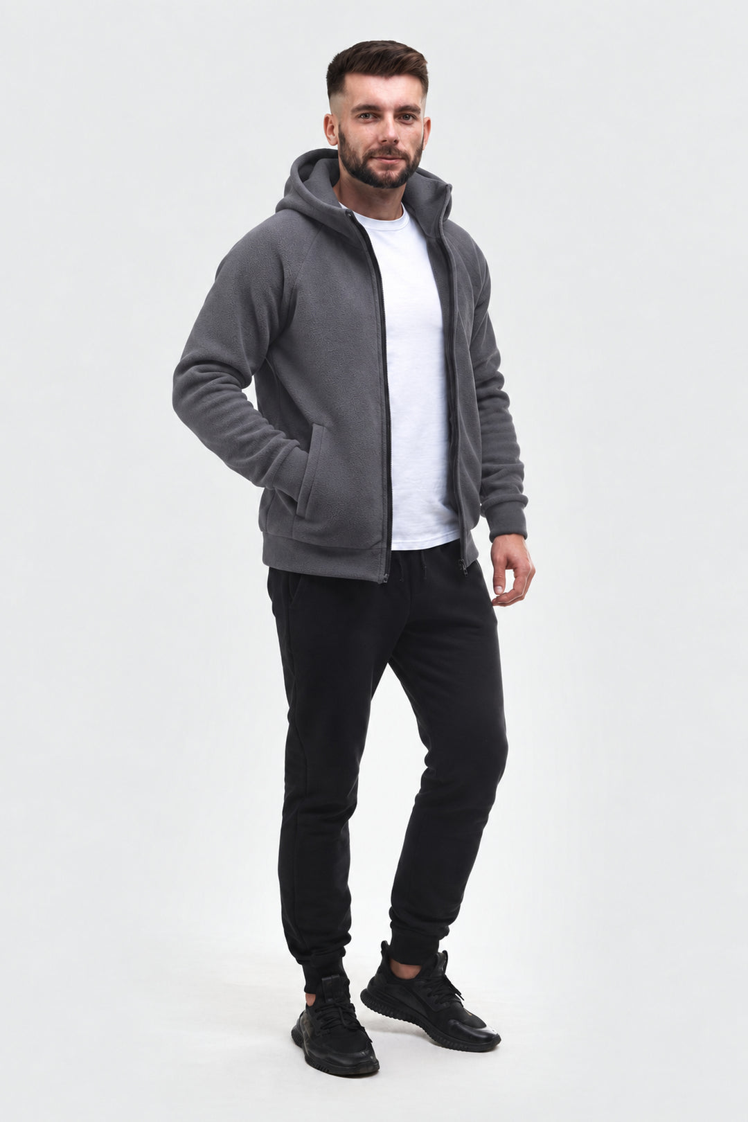 Men’s Hooded Fleece Jacket Synevyr 260 – Gray