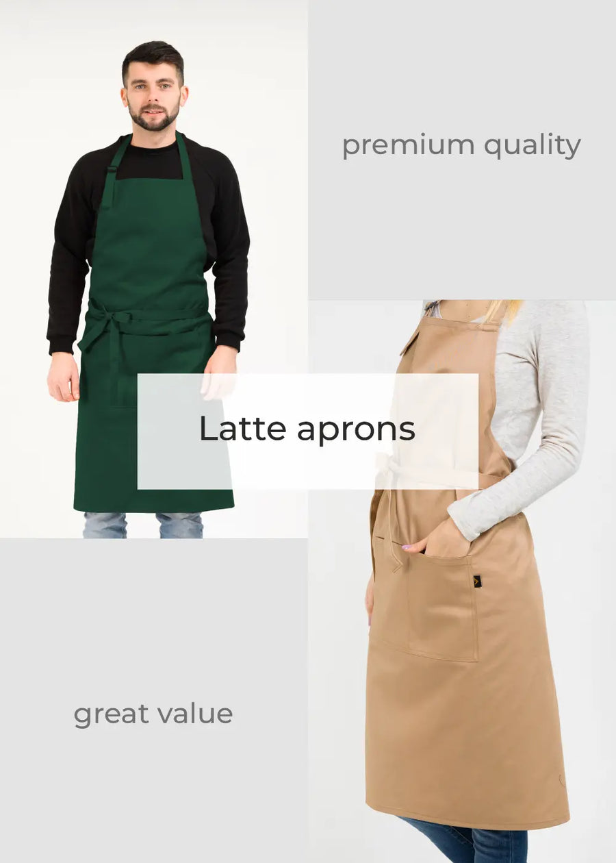 VSETEX beige and green aprons for hospitality staff